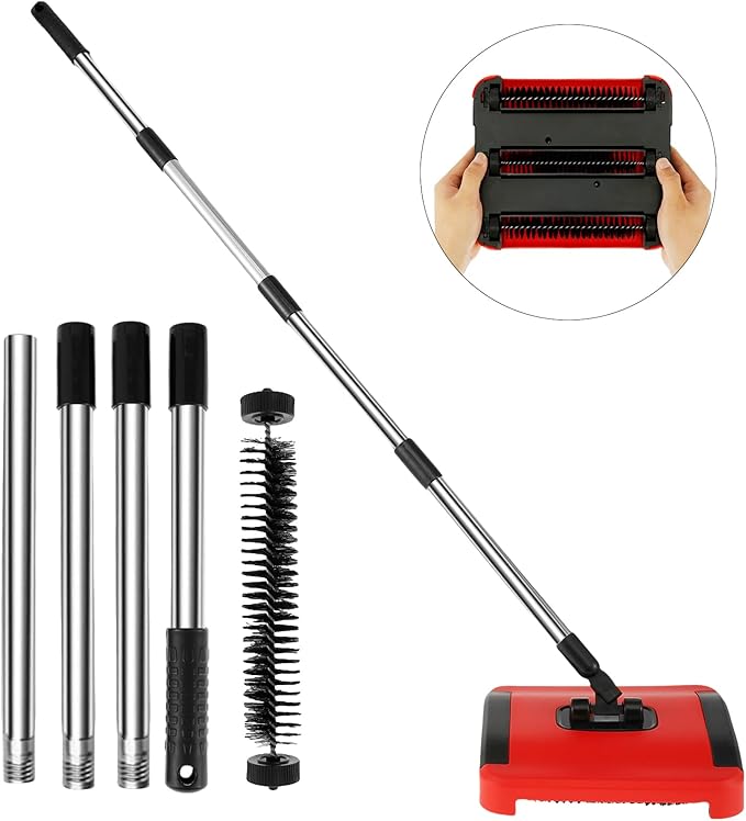 BS Carpet Floor Sweeper with Horsehair Manual Carpet Sweeper Cleaner Non-Electric Carpet Broom Sweeper Efficient Hand Push Carpet Sweeper Rug Roller Brush Push for Cleaning Pet Hair Loose Debris Lint
