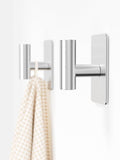 Towel Hooks for Bathrooms – 2 Pack, Brushed Silver Finish, T-Shaped Stainless Steel Adhesive Wall Hooks for Robes & Towels in Kitchen, Shower, or Closet