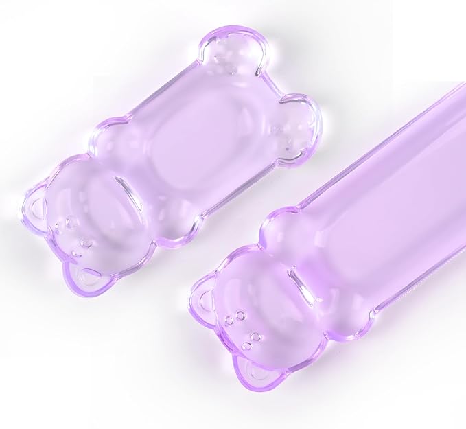 Gel Keyboard and Mouse Wrist Rest Set – Clear Wrist Rest for Computer Keyboard 60%/68%/75%, Comfort & Support for Typing and Gaming(Cute Purple Bear)