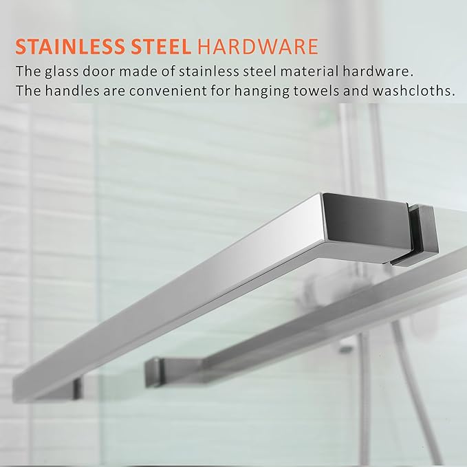 Brushed Nickel Frameless Double Sliding Shower Door 56-60'' W x 62'' H,Glass Door for Bathtub with 3/8" (10mm) Clear SGCC Tempered Glass,Stainless Steel Hardware