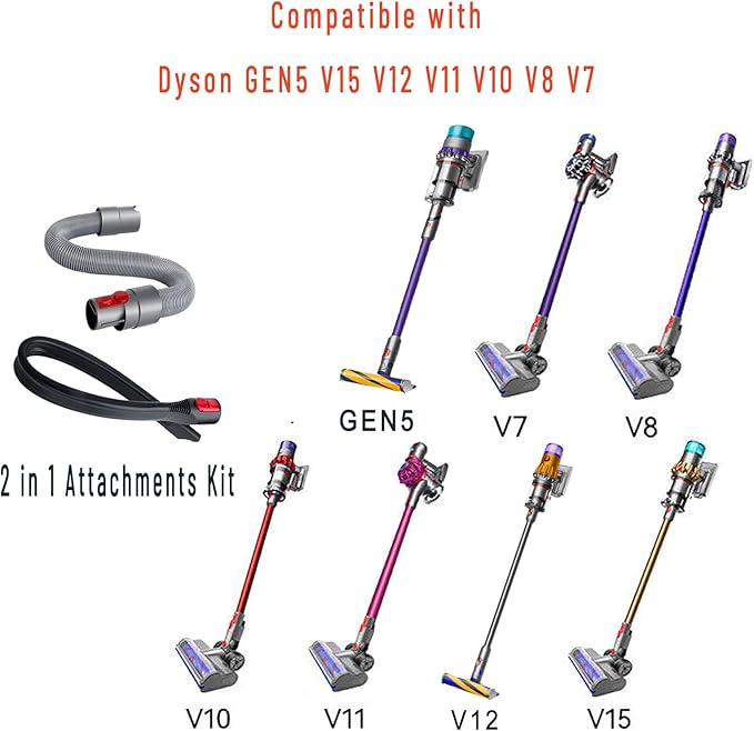 23'' Flexible Crevice Tool & Extension Hose Attachments for Dyson GEN5 V15 V12 V11 V10 V8 V7 Cordless Vacuum, Perfect Cleaning Replacement Accessories Bundle for Dryer Vent,Car Detailing,Corners,Gaps
