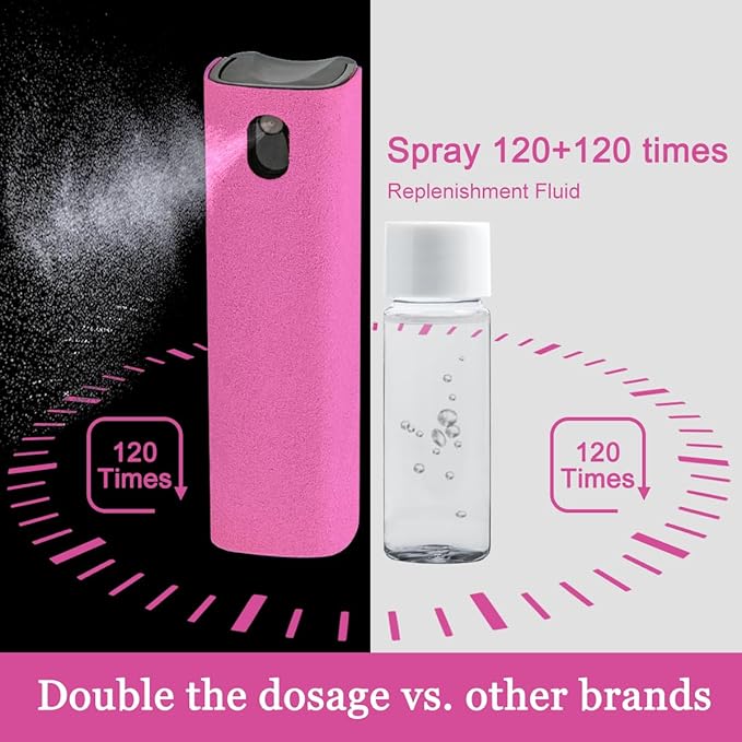 Screen Cleaner Touchscreen Mist Spray, walrfid Cleaning Kit for Electronic Smart Phone TV, Laptop, Tablet, PC, Computer LCD Flat Screens, Eyeglasses, Compatible with iPhone iPad MacBook Pro - Hot Pink