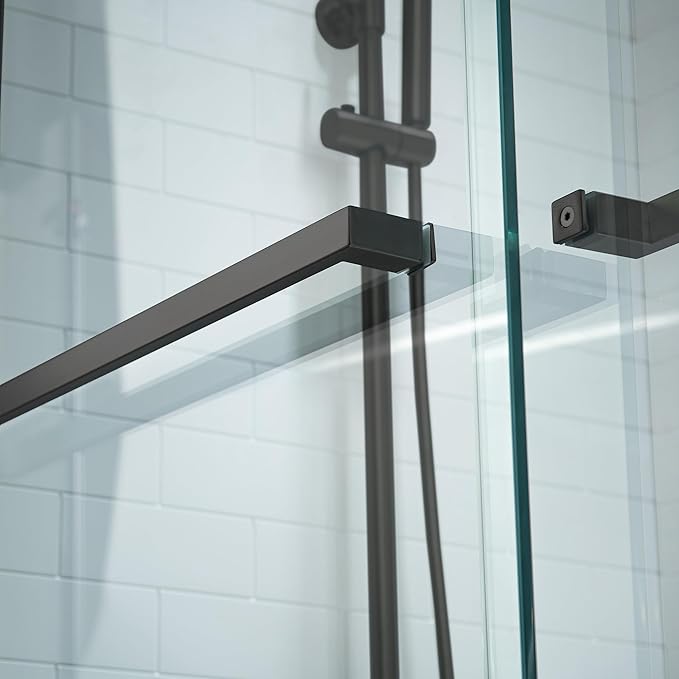 WOODBRIDGE Frameless Shower Doors 56-60" Width x 76" Height with 5/16"(8mm) Clear Tempered Glass, 2 Ways Opening & Double Sliding in Matte Black Finish