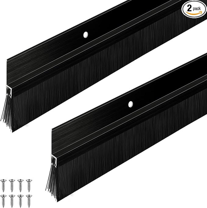 Frienda 2 Set Door Brush Bottom Sweep Brush Weather Stripping Aluminum Door Seal with Screws for Gaps up to 1 Inch, for Home, Commercial Gate, Fill Gaps Dust, Debris (1 x 36 Inch,Black)