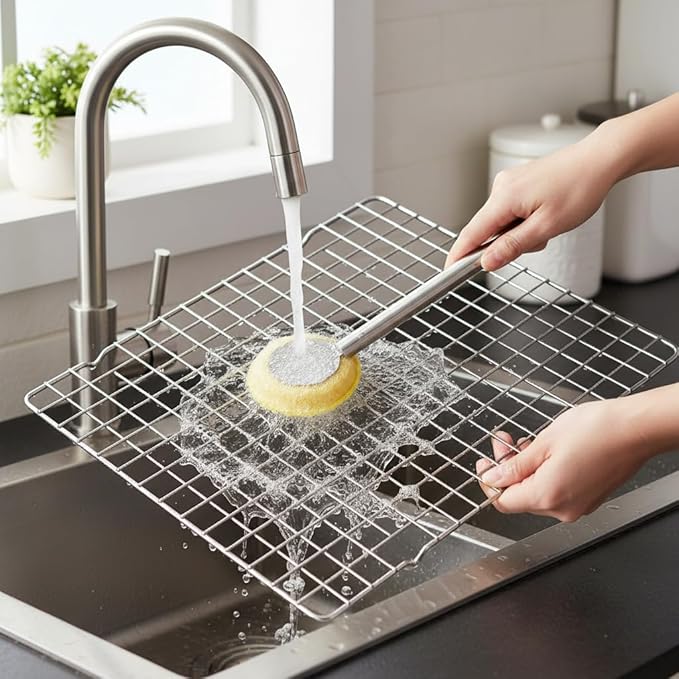 Oven Racks Clean Brush, Cast Iron Wok Skillet Scrubber Brush Non-Scratch, Long Handle, Heat-Resistant Kitchen Cleaning Brush for Wok,Pan, Indoor Grates, Pans, Oven Racks, Cook Rack, Dish