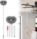 Max 66'' Ceiling Fan Cleaner Duster Reusable Microfiber Ceiling Fan Blade Cleaner Removable Duster with Extension Pole for Cleaning Walls Bookshelves Furniture Door Window Top, Gray, 1 Pack