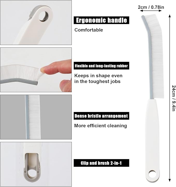 3pcs Gap Cleaning Brush, Hard Bristle Crevice Cleaning Brushes Dead Corners Multifunctional Brushes Clip Brush 2-in-1 Skinny Detail Cleaner for Household Kitchens Bathrooms Showers (White)