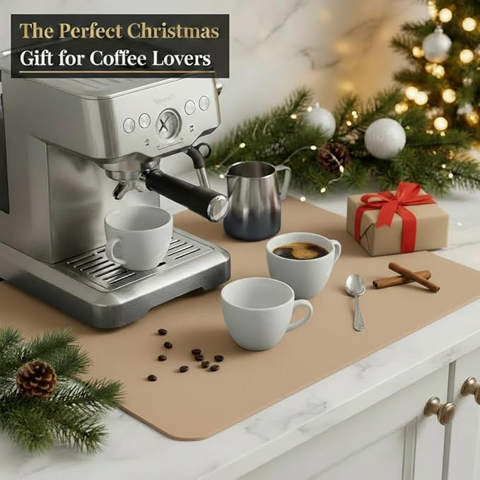 Dish Drying Mat Super Absorbent – 16" x 18" Coffee Mat for Countertops – Non-Slip Drying Mat for Kitchen Counter – Easy to Clean Water Absorbent Mat – Large Dish Drying Mats (Chowning's Tan)