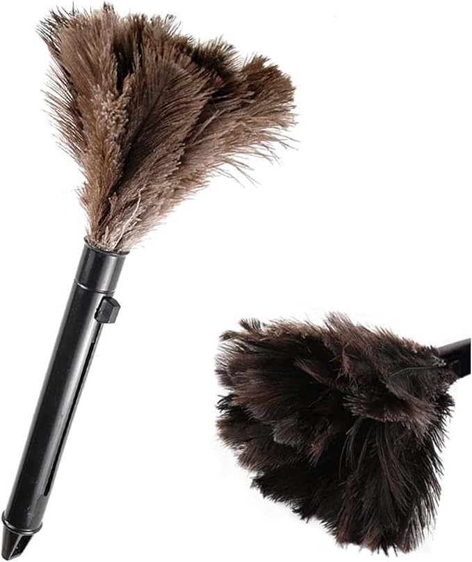 Pwshymi Scalable Dusters, Brown Washable Portable Compact Chicken Feathers Mini Duster with ABS Handle Ability to Collect Dust, Reusable up to 200 Times
