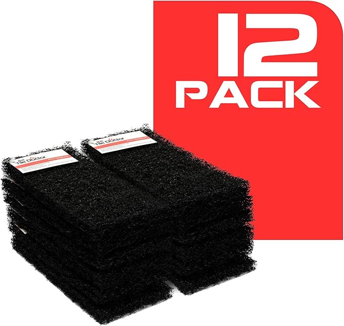 Tile Doctor High-Abrasion Extra Heavy-Duty Scrub Pads 12-Pack 7E-N556-IFSL, Gas Grill, Charcoal Grill, and Blackstone Griddle Scouring Pad, Ideal Dish Scrubber, Shower Scrubber, and Cleaning Sponge
