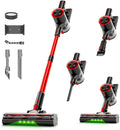Cordless Stick Vacuum Cleaner, 38Kpa Powerful Suction Vacuum Cleaner with LED Headlight, Detachable Battery, 8-in-1 Lightweight Handheld Vacuums for Pet Hair Carpet and Hardwood Floor, Red