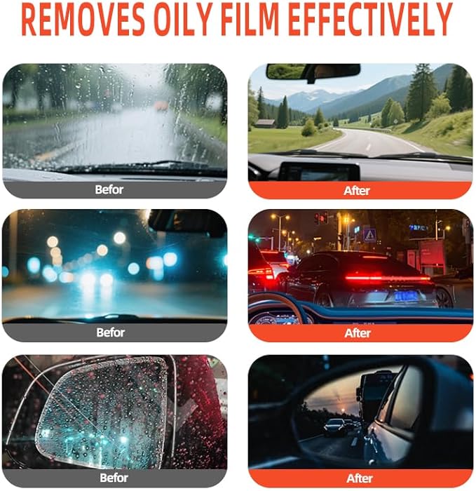 2 Pcs Glass Oil Film Remover for Car,Glass Emulsion Cleaner,Removes Oil Film & Smudges, Improve Windshield Clarity for Safe Driving