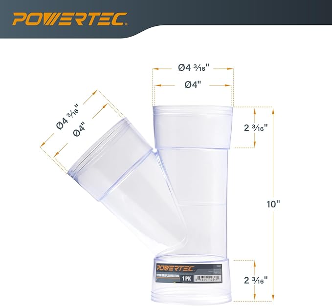POWERTEC 70367V 4 Inch ID Y Fitting for 4 Inch OD Dust Collection Pipes, Adapters and Fittings, 1 pack
