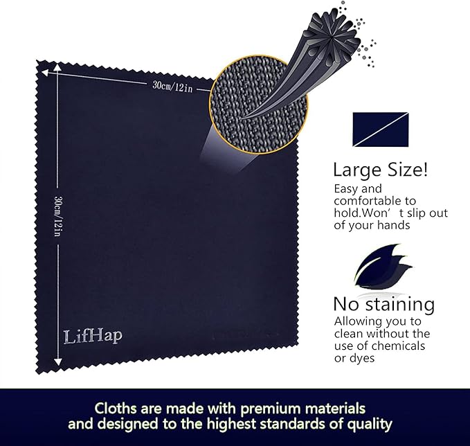 Extra Large Microfiber Cleaning Cloths(12"x 12") for Glasses or Eyeglass, Phone,Computer Screen,Camera Lens,Eye Glasses Lens Cleaner,Eyeglass Cleaner Cloths Wipes for Delicate Surface(6 Pcs)