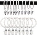 100 Pack Metal Curtain Rings with Clips, Drapery Clips Hooks, Decorative Curtain Rod Clips 1.5 in Interior Diameter, Rustproof White