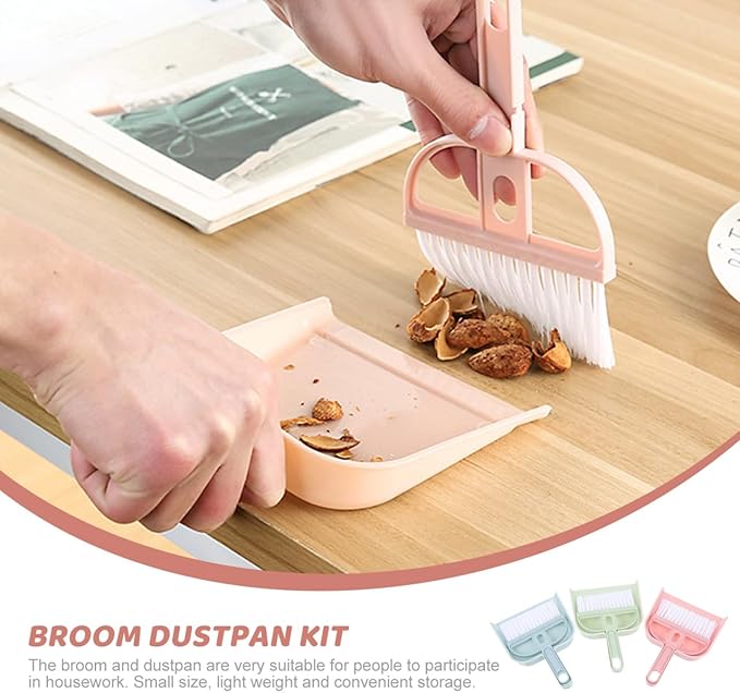 Mini Broom and Dustpan Set Compact Desktop Cleaning Tools with Ergonomic Handle for Household and Small Pet Cleanup