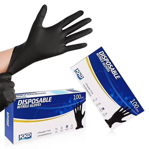 KKD Nitrile Gloves Disposable 100 Count 5.5 Mil Latex Free & Powder Free Gloves For Cooking, Cleaning, Insdustrial and Salon Use, Black, Large