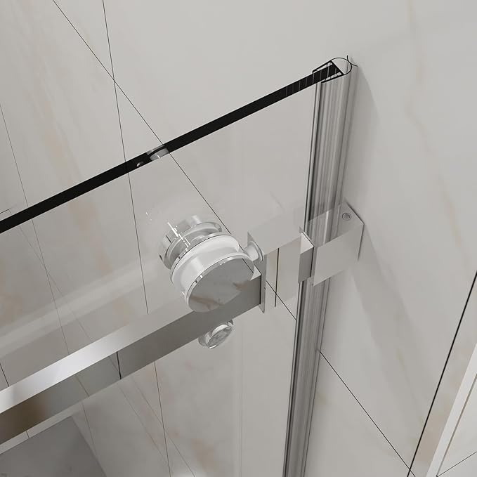 Frameless Shower Door 48" W x 72" H, 1/4" Clear Tempered Glass, Sliding Design, Reversible Installation, Chrome Finish, Space-Saving Glass Shower Door for Small Bathrooms