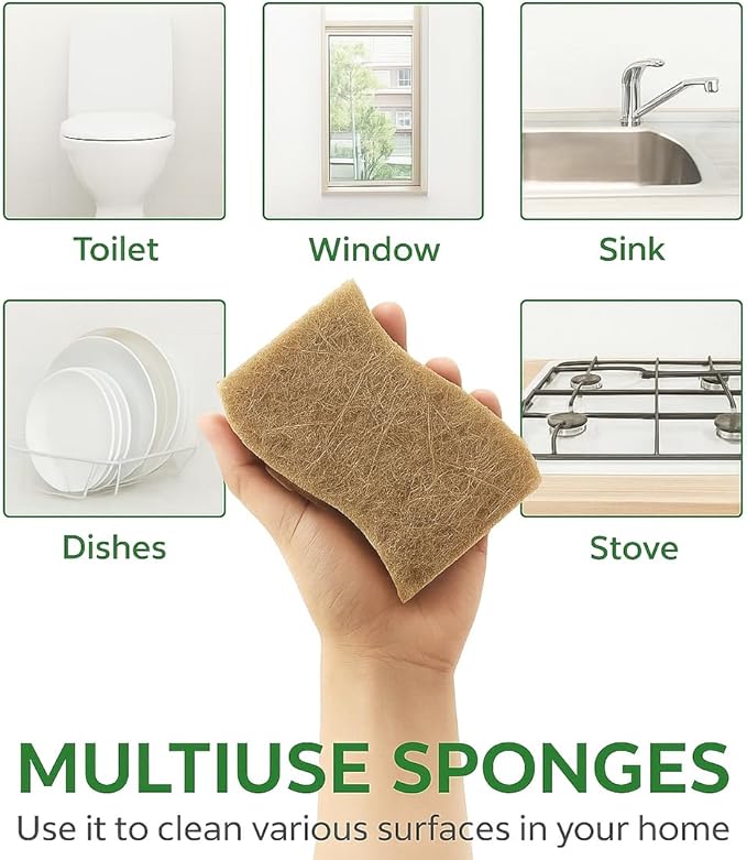 UCCO Eco Friendly Biodegradable Kitchen Sponges 12 Pack – Natural Compostable Cellulose with Coconut Scrubber – Sustainable Zero Waste Dish Sponges Set