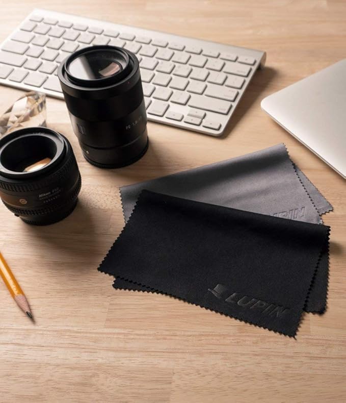 Lupin Microfiber Cleaning Cloths, 6 Pack Premium Ultra Lint Free Polishing Cloth for Cell Phone, Tablets, Laptops, iPad, Glasses, Camera Lens, TV Screens & Other Delicate Surfaces - Black