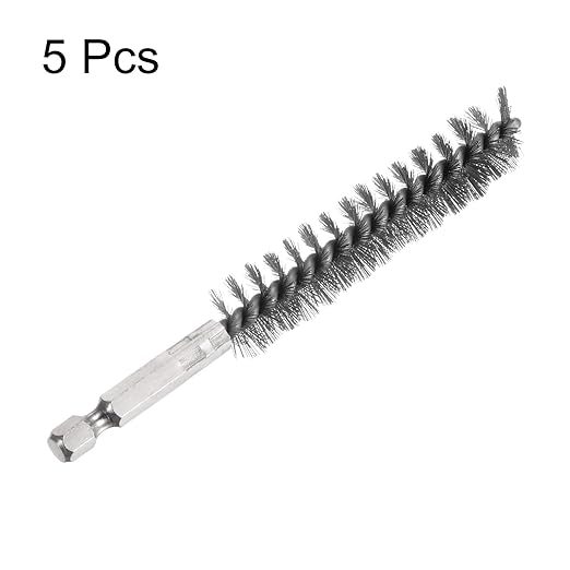HARFINGTON 5Pcs Bore Brush Stainless Steel 15mm Dia Cleaning Twisted Wire Brush Tube Pipe Cleaner with Handle 1/4 Inch Hex Shank for Tubes, Ports, Bearings