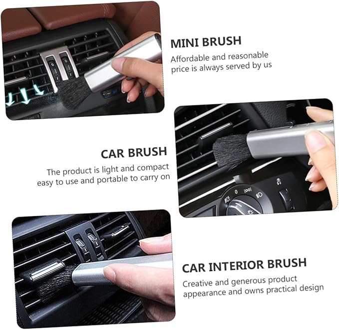 Yardwe Retractable Car Air Vent Cleaning Brush with Soft Bristles, Mini Gap Cleaning Tool for Automotive Air Conditioner and Interior Dust Removal, Portable Silver Car Care Accessory