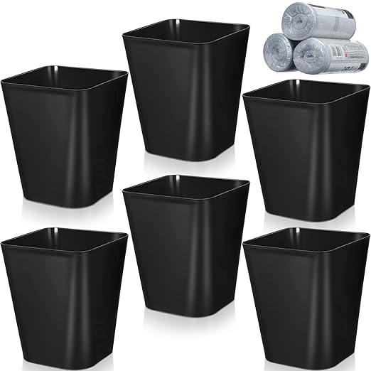 Eccliy 6 Pack Small Trash Cans for Bathroom Plastic Trash Can with 3 Rolls of Bags Small Wastebasket Garbage Bin Container, Bedroom, Home Office, Living Room, Kitchen (Black)
