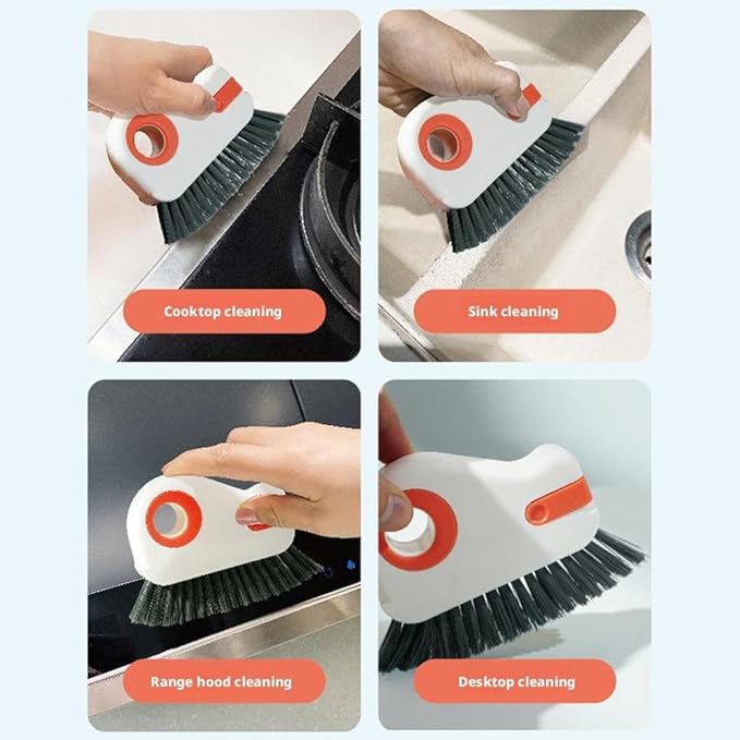 2 in 1 Groove Cleaning Brush, Window Track Cleaning Tools, Multifunction Window Track Cleaner with Hard Bristle and Hidden Scraper, Crevice Brush for Sliding Door Track,for Window Tracks (Gray 1pc)