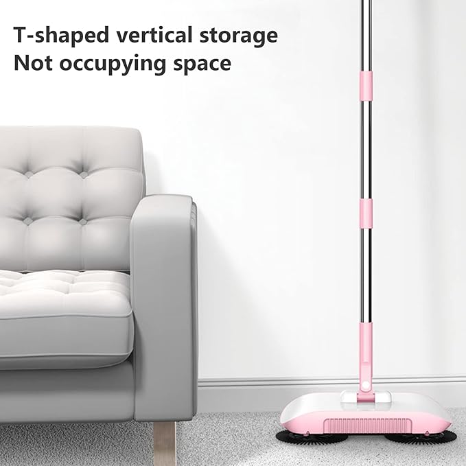 Carpet Cleaner Brush, 2 in 1 Manual Vacuum Sweeper, 180 Degree Rotating Sweeping Mop, Hand Push Sweeper, Home Cleaning Tool for Cleaning Pet Hair, Loose Debris, Lint (Pink)