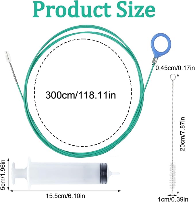 5PCS Updated Sunroof Drain Cleaning Tool Kit 118in Extra Long Flexible Tube Cleaning Brush with Pipe Cleaning Brush Syringe Hose Drain Brush Car Sunroof Drain Cleaner for Drains Sewers Windshields