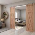 TSMST 7FT Sliding Barn Door Hardware Kit, Stainless Steel Heavy Duty Sturdy Barn Door Track for Double Wood Door, Slide Smoothly Quietly (Y Style)