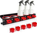 Spray Bottle Storage Rack with Extra Abrasive Holder, Wall Mount Hanging Rail Car Beauty Shop Accessory Display Auto Cleaning Detailing Tools Hanger Bottle Organizer