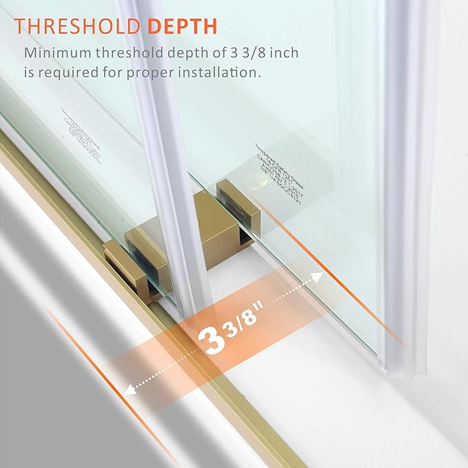 Brushed Gold Shower Door Tub with 3/8" (10mm) Clear SGCC Tempered Glass,56-60'' W x 62'' Frameless Double Sliding Bathtub Glass Shower Door,Anti-Rust Stainless Steel Handles