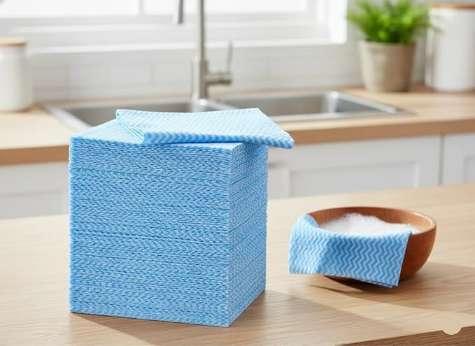 Bexter Disposable Cleaning Towels & Dish Cloths (50 Count) – Reusable Blue Handy Cleaning Wipes for Kitchen, Dishes, Counters & Home Cleaning