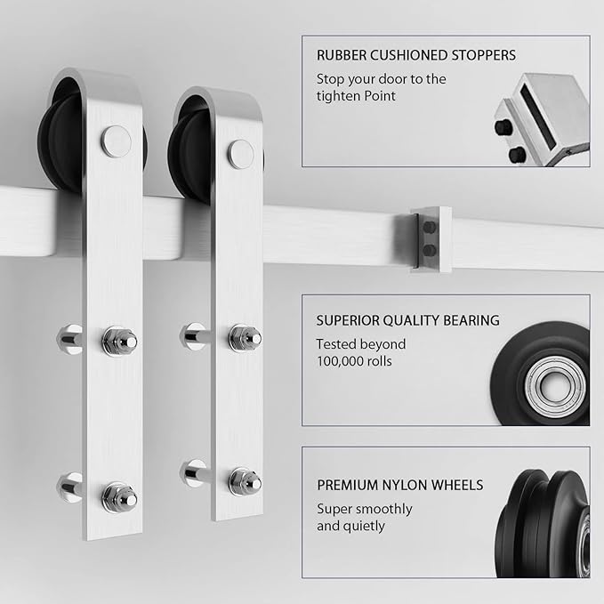 SmartStandard 32 x 84 inch White Sliding MDF Barn Door with 6FT Brushed Nickel Sliding Door Hardware Kit & Handle, Pre-Drilled Ready to Assemble, Waterproof PVC Coating, H-Frame