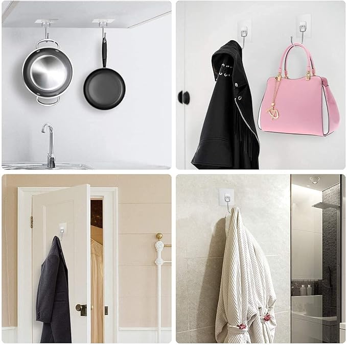 Stainless Steel Large Adhesive Hooks (8 pcs) - 22Ib/10KG Max, Waterproof & Rustproof for Heavy Duty Use in Kitchen, Bathroom, Home & Office