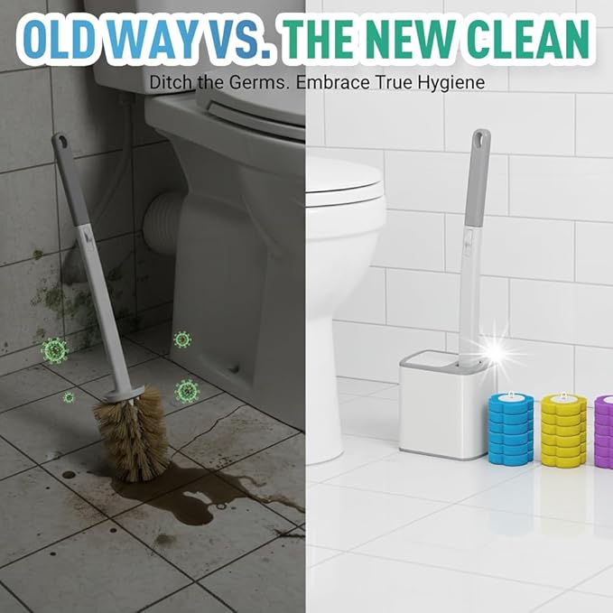 Disposable Toilet Brush, 2026 New Toilet Brush Holder, Compact Wall Mounted Toilet Brush for Modern Bathrooms, Hygienic Toilet Cleaner for Families (Lemon Flavor 6PCS)