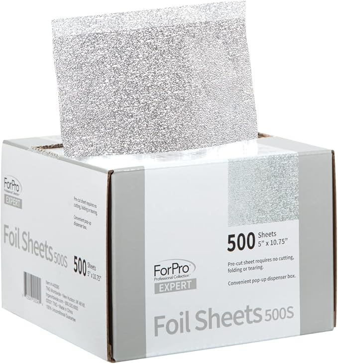 ForPro Professional Collection Expert Embossed Foil Sheets 500S, Aluminum, Pop-Up Foil Dispenser, Hair Foils for Color Application & Highlighting Services, Food Safe, 5” W x 10.75” L, (Pack of 12)