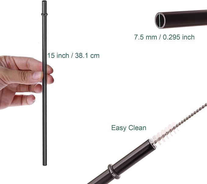 Dakoufish 15 inch Black Hard Plastic Straw Long Replacement Reusable Straws for 128 oz 100 oz 64 oz Tumblers, Jars, Stanley, YETI, Starbucks,Cups, water bottles BPA Free,Set of 12 with Cleaning Brush