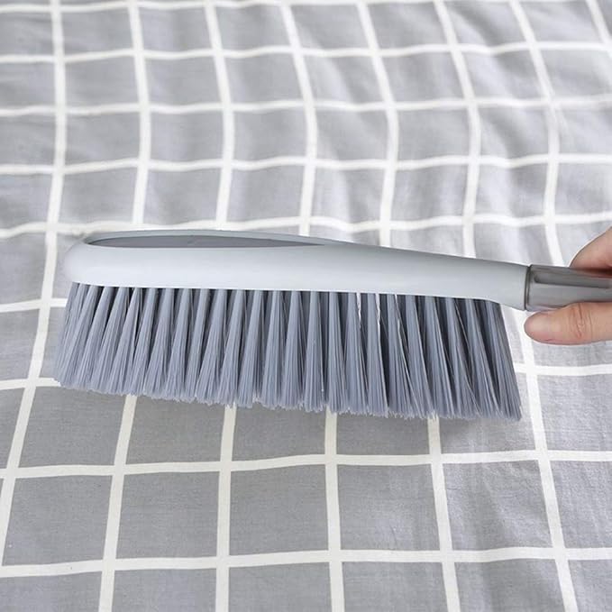Hand Broom, 14 inch Large Counter Duster, Slightly Stiff Plastic Bristle Brush with Long Handle, Sweep for Furniture, Floor, Bench, Carpet, Woodworking, Patio, Home, Shop(Gray, 14 inch)