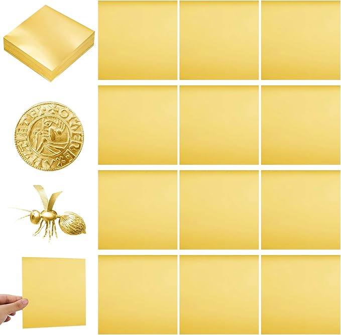 150 Packs Aluminum Metal Crafts DIY Foil 6 Inch x 6 Inch x 0.07 mm Thick for Art Project Aluminum Flashing Roll Wide Sheet Multipurpose Metal Sheets(Golden)