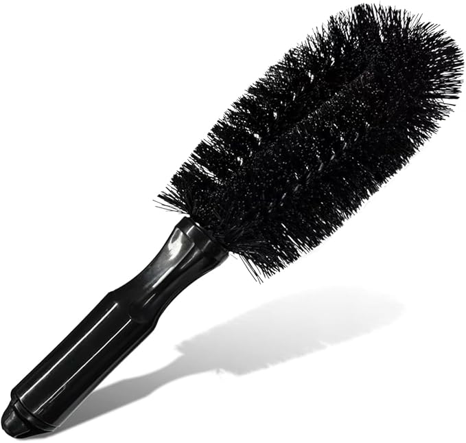 Car Wheel & Tire Wash Brush, Soft Bristle Car Wheel Detailing Cleaning Brush with Short Handle, Multipurpose Vehicle Wheels Rims Scrub Brushes for Auto, Truck, SUV, Motorcycles (Black)