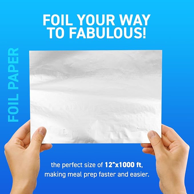 12”x1000 ft. Aluminum Foil Roll | 30 Micron Thick Strong Foils with Cutter for Home Cooking, Catering, Grilling | Heavy Duty Long Foil Wrap for Food Service Industry and Home Use (1 Pack)