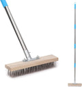 Heavy Duty Wire Broom with 70.8" Telescopic Handle: Stainless Steel Outdoor Broom for Cleaning Moss Concrete Floors Grout Gardens Patio Deck Concrete Garage (Style 2)