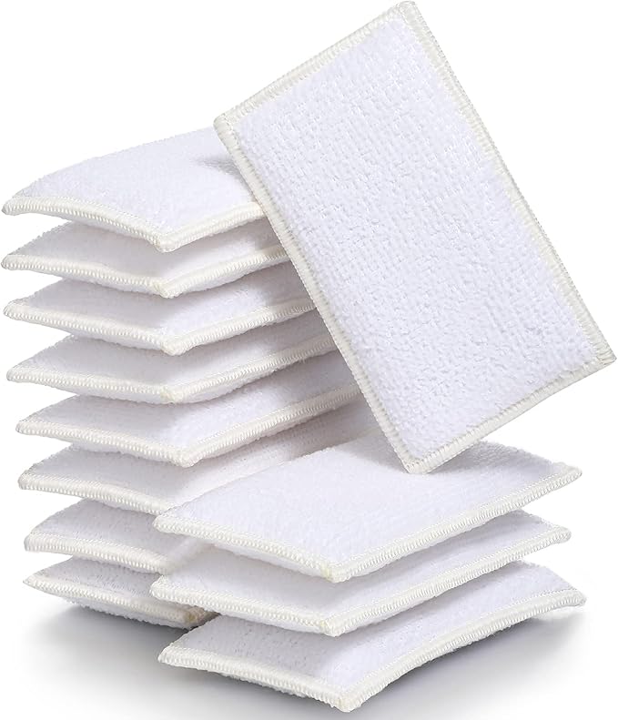 12 Pcs Interior Scrubbing Sponge for Leather Plastic Car Microfiber Kitchen Household Cleaning Kit, Double Sided Dish Cleaning, White