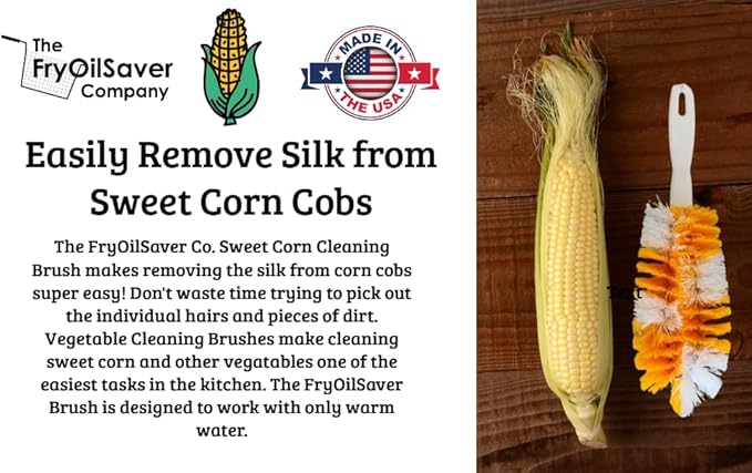 Corn De-Silker Brush | Bristled Veggetable Scrubber for Brushing Carrots, Potatoes | Durable & Firm Corn Scrubber, Corn Silk Hair Remover, Food Brush by FryOilSaver Co. B239C