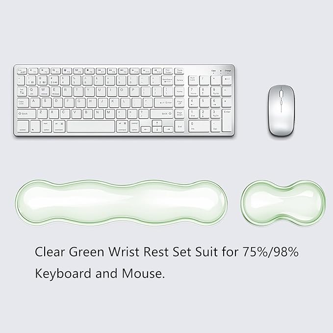Clear Gel Wrist Rest for Keyboard and Mouse Soft Comfortable Wrist Support for Keyboard Cute Wrists Rest Set Suit for 60%/75% Keyboards and 14In Notebook Game Work(Green)