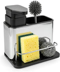 Soap Dispenser for Kitchen Sink, Stainless Steel 3-in-1 Sponge Holder for Kitchen Sink, Dish Soap Dispenser with Sponge Holder Rustproof Dishwashing Brush Holders