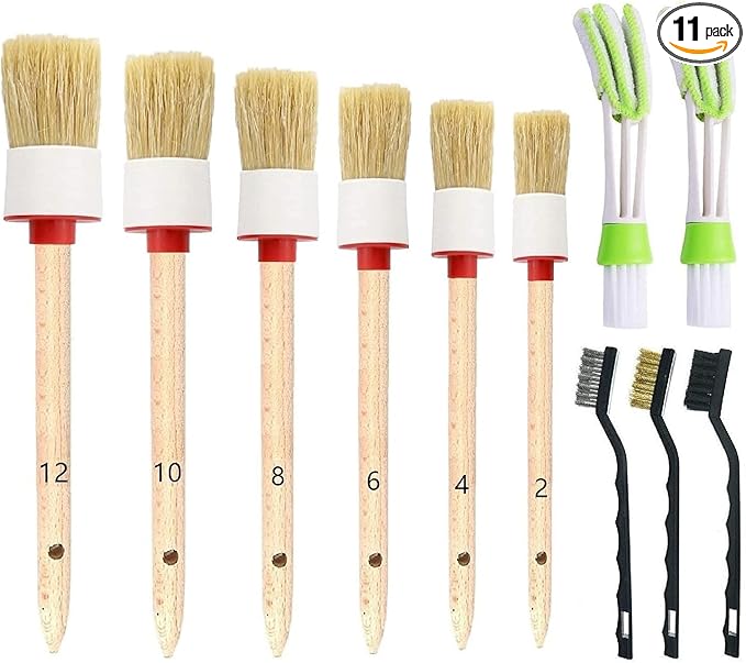 11 Pieces Auto Detailing Brush Set for Cleaning Interior, Exterior, Leather, Including 6 pcs Car Detailing Brushes, 3 pcs Wire Brush and 2 pcs Automotive Air Conditioner Brush