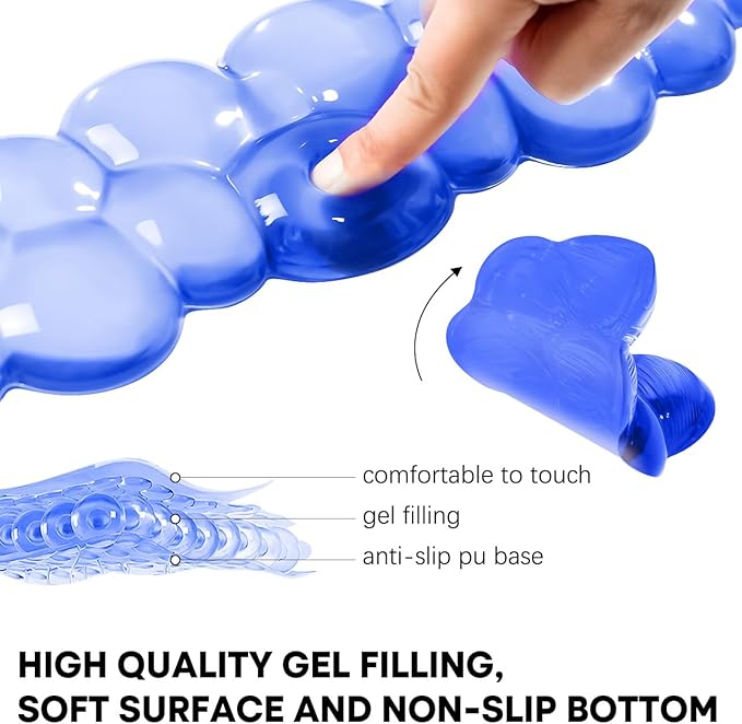JIKIOU Clear Gel Wrist Rest for Keyboard and Mouse, Cool Silicone Mouse Wrist Rest Set, Cute Ergonomic Wrist Rest for Keyboard Typing Pain Relief, Suitable for Office Computer Laptop Gaming Blue